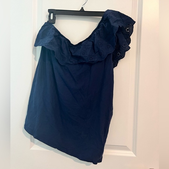 EUC Old Navy, Navy One Shouldered Top with Eyelet Detailing, Size Large - Picture 1 of 4